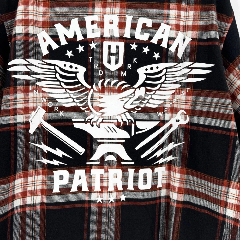 Howitzer American Patriot Flannel Shirt Men's XL Black Plaid Grunt Western NEW‎